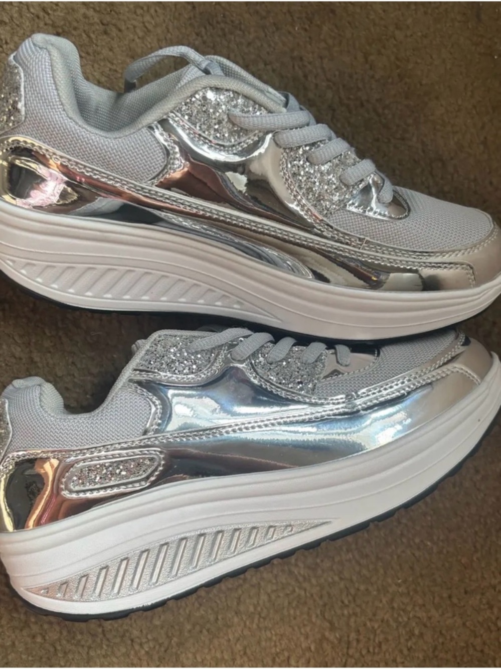 & Other Stories Silver Metallic Platform Sneakers